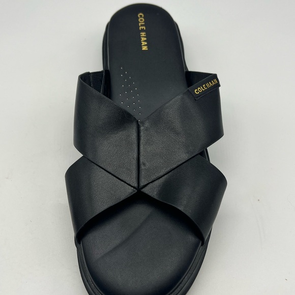 Cole Haan - Grandpro Rally Criss Cross Slide Black Leather Sandal Size 9 - Picture 10 of 15
